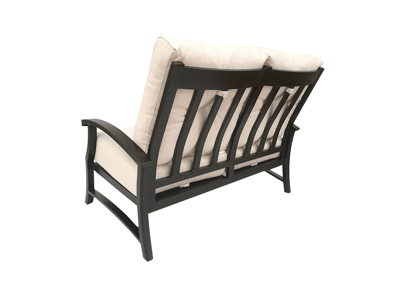 CANAPÉ D'AMOUR DE PATIO LODGE EN ALUMINIUM BRONZE VIEILLI AVEC COUSSINS