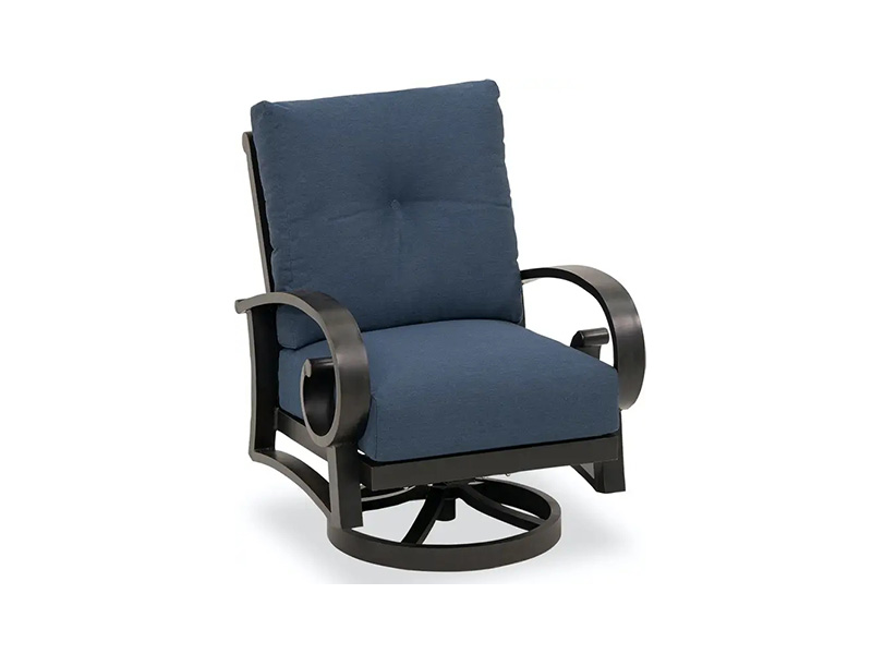 FAUTEUIL DE CLUB PIVOTANT DE PATIO SOLSTICE EN ALUMINIUM BRONZE VIEILLI AVEC COUSSINS