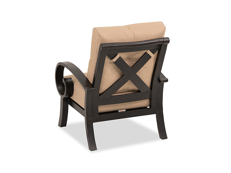 FAUTEUIL DE CLUB DE PATIO SOLSTICE EN ALUMINIUM BRONZE VIEILLI AVEC COUSSINS