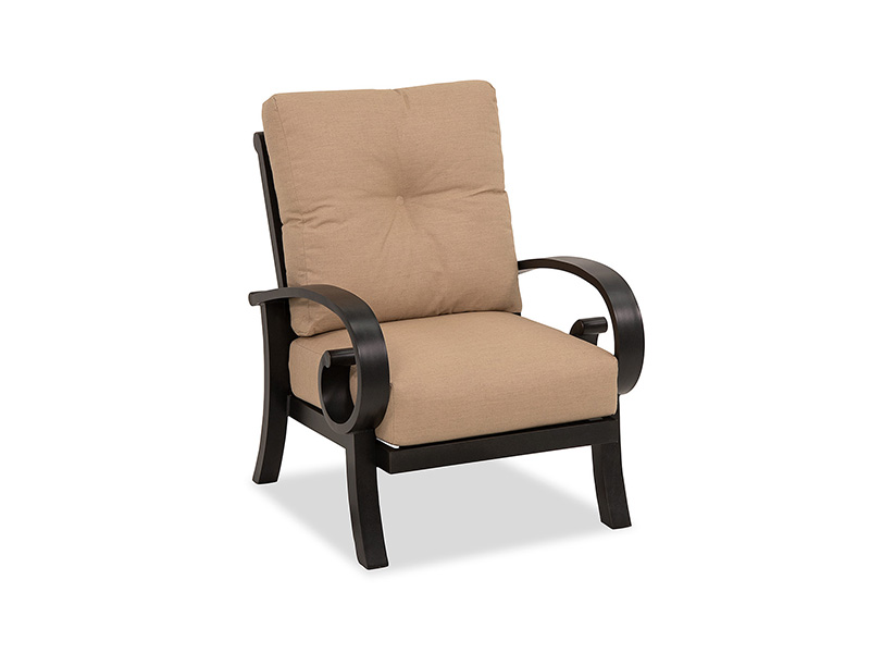 FAUTEUIL DE CLUB DE PATIO SOLSTICE EN ALUMINIUM BRONZE VIEILLI AVEC COUSSINS