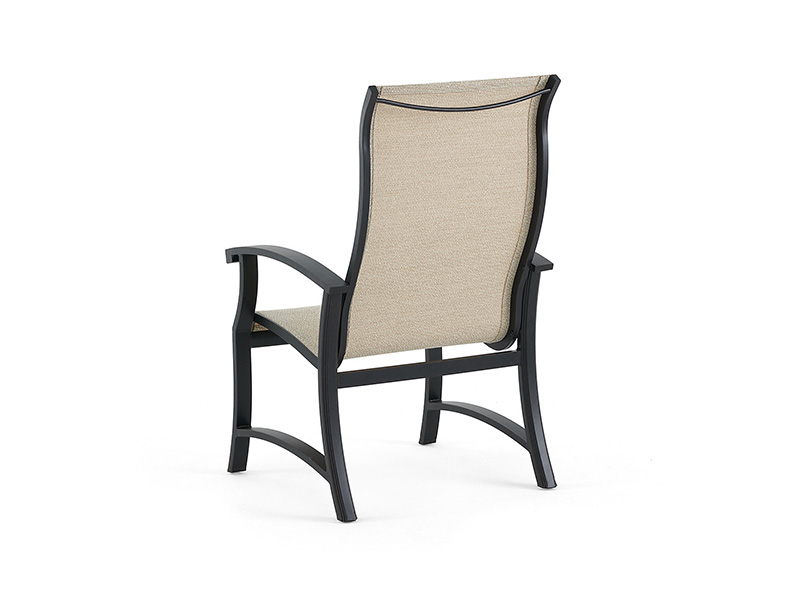CHAISE À MANGER LODGE EN ALUMINIUM BRONZE VIEILLI AVEC TRESSES ÉLASTIQUES