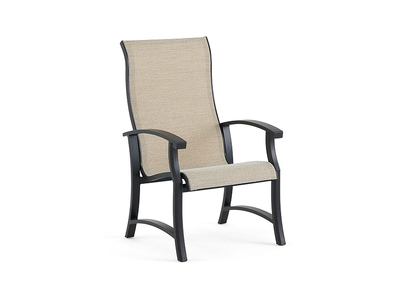 CHAISE À MANGER LODGE EN ALUMINIUM BRONZE VIEILLI AVEC TRESSES ÉLASTIQUES