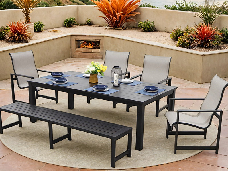 ENSEMBLE DE RESTAURANT 6 PIÈCES AOBAM EN ALUMINIUM POUR PATIO (TABLE À MANGER DE 86 X 44 POUCES)